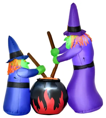 Produktbild von HOMCOM Halloween Deko Aufblasbare Hexen Hexenkessel Figur Luftfigur mit LED 1,8m
