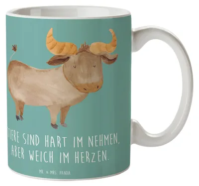 Produktbild von Mr. & Mrs. Panda Kaffeetasse Stier Herz - Meeresbrise - Geschenk, Persönlich, Sternzeichen, Horoskop, Tierkreiszeichen, Trinkbecher, Taurus, Kaffeebecher, Keramiktasse