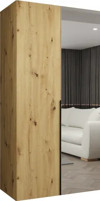 Produktbild von MEBLE KRYSPOL, Kleiderschrank Spiegel, 100x202x52, Artisan Eiche, Griff Schwarz