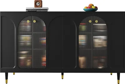 Produktbild von Sideboard Changhong-Glastür-Design Viel Stauraum Aufbewahrungsschrank für Esszimmer Wohnzimmer 140 x 40 x 85 cm Schwarz