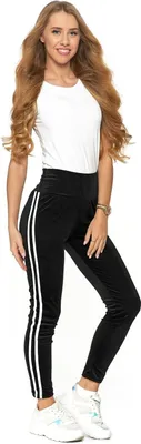 Produktbild von MORAJ Dámske legíny 1500-049 Velvet Long Leggings Velúr s pruhmi Športové tepláky - čierne - S/M