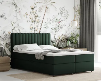 Produktbild von Boxspringbett 140x200 EVEREST, mit Topper, mit Bettkästen,  Doppelbett, Dunkelgrün