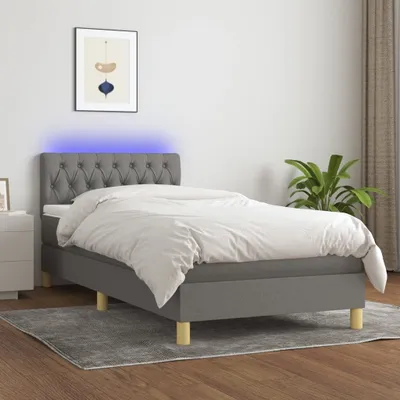 Produktbild von The Living Store Boxspringbett mit Matratze & LED Dunkelgrau 90x200 cm Stoff