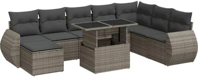 Produktbild von 9-tlg. Garten-Sofagarnitur mit Kissen Grau Poly Rattan