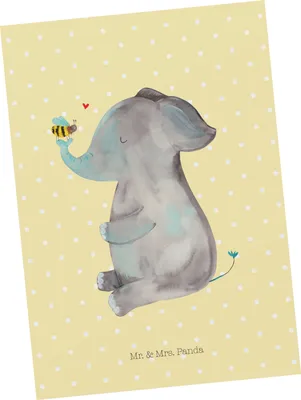 Produktbild von Mr. & Mrs. Panda Postkarte Elefant Biene - Gelb Pastell - Geschenk, Heiratsantrag, Liebesspruch, Liebe, Grußkarte, Ansichtskarte, Ansichtskarten, Hochzeitsgeschenk