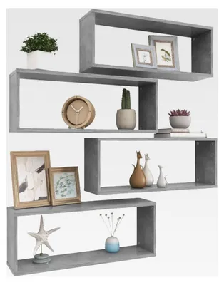 Produktbild von Würfelregale 4 Stück Bücherregal Schwebend, Regalbrett, Kleinregal, Schubladenregal, Wandregal, Hausregal, Schmalregal, Hängeregal, Betongrau 60x15x23 cm Holzwerkstoff