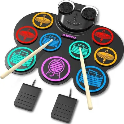 Productafbeelding van Elektrisch Drumstel - Opvouwbaar Drumpad - Muziek Maken - Draagbaar met Bluetooth - 9 Pads - Zwart