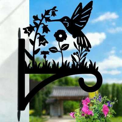 Zdjęcie produktu dla Haczyk do roślin "Kolibri" wykonany z żelaza - czarny - dekoracyjny uchwyt ścienny do ogrodu