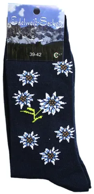 Produktbild von Uni Trachtensocken Edelweiß-Socken Blütenmuster Kurze socken, Größe:39-42, Farbe:Dunkelblau