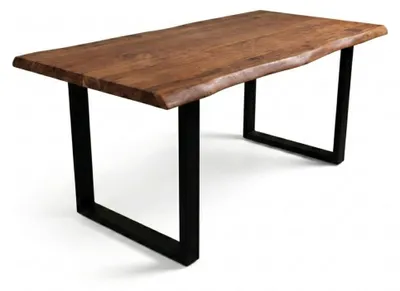 Produktbild von Baumkantentisch Cali 220 x 100 cm, Akazienholz massiv nussbaumfarben, 50 mm Tischplatte, Esstisch mit U-Metallgestell Schwarz, Industrial-Design