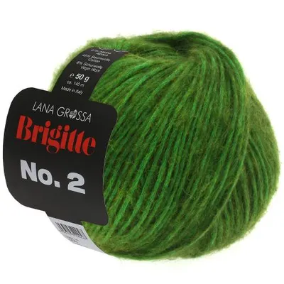 A ball of green yarn with a black label.