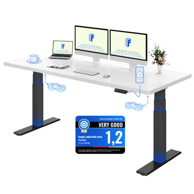 Immagine prodotto di FLEXISPOT ValtreX E200 Scrivania regolabile in altezza 180x80 cm, portata 200 kg, piano da 25 mm in un unico pezzo, 2 motori, porta USB, bianco