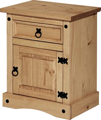 Produktbild von Möbilia Nachtkommode mit 1 Schublade, 1 Tür | Kiefer-Holz honigfarbig | B 53 x T 38 x H 67 cm | 19020027 | Serie NACHTKOMMODE