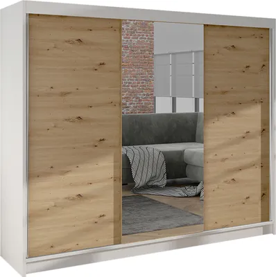 Produktbild von MIRJAN24 Schiebetürenschrank  Derby I, Kleiderschrank, Stilvoll Schlafzimmer Garderobenschrank (Farbe: Weiß / Artisan Eiche)