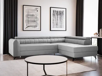 Produktbild von Ecksofa Alice mit Schlaffunktion und Bettkasten, Wohnlandschaft mit einstellbare Kopfstützen, Couch, Sofa, Bettsofa, Schlafsofa (Grau (Paros 05), Ecksofa Rechts)