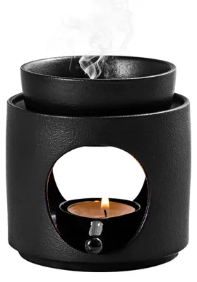 Keramische Duftlampe mit Teelichthalter, schwarz, 11 cm