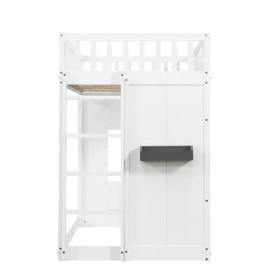 Produktbild von Flieks Etagenbett 90x200cm mit Rausfallschutz, Kinderbett Hausbett mit Lattenrost, Hochbett Einzelbett Holzbett mit Fenster, Kinderbett Weiß