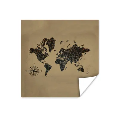 Obrázok produktu pre MuchoWow® Plagát - Mapa sveta - Zlato - Kompas - 50x50