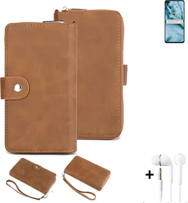 Produktbild von K-S-Trade Handy Schutz Hülle kompatibel mit OnePlus Nord N10 5G + Kopfhörer Portemonnee Tasche Wallet-Case Bookstyle-Etui braun (1x)