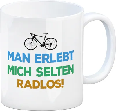 Produktbild von Man erlebt mich selten radlos Kaffeebecher mit Rennrad Motiv Hobby Rad Fahrrad