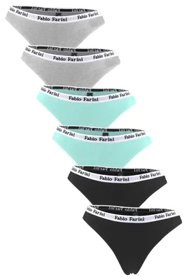 Produktbild von Fabio Farini - 6 Stück Damen Unterhosen - Frauen Tanga aus Baumwolle im sportlichen Look mit Designerbündchen