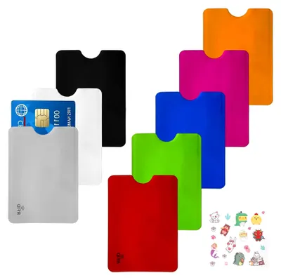 Produktbild von RFID Schutzhülle Kreditkartenhülle 8er Set – Starke Aluminiumfolie Anti-Scan Schutz für EC Karte, Ausweis & Bankkarten – Bunte Kartenhülle gegen Datenklau mit NFC Blocker, sicher im Wallet & Etui