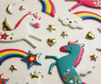 Image de Autocollants - En caoutchouc mousse - Licorne et arc-en-ciel - Brillants