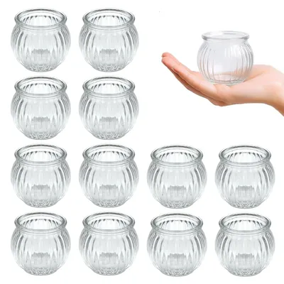 12 Teelichthalter aus Glas, transparent, 5,5 x 6,5 cm