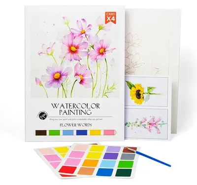 Produktbild von Aquarell Malset Blütenpoesie - 4 Motiv-Bögen - DIY Set mit Farben & Pinsel