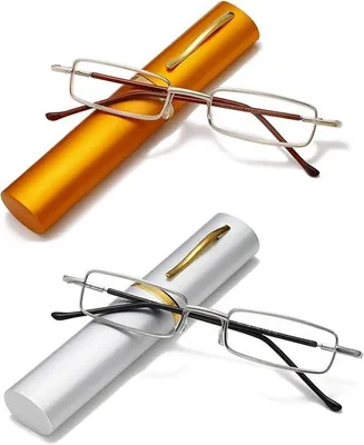 Productafbeelding van Twee metalen leesbrillen, dun model, geschikt voor zowel mannen als vrouwen, met een draagbaar etui - 1,0 dioptrie (goud + zilver)