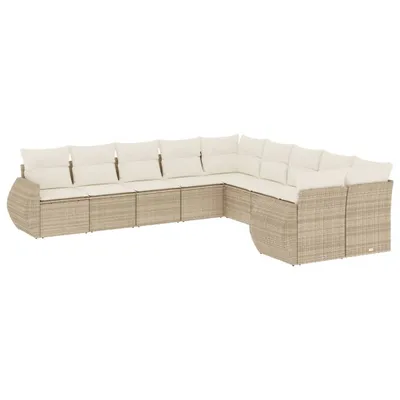 Produktbild von vidaXL 10-tlg. Garten-Sofagarnitur mit Kissen Beige Poly Rattan