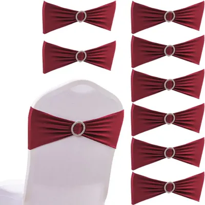 Produktbild von 10 STÜCKE Wein Stretch Hochzeitsdekorationen Elastische Elasthan Stuhlbezug Schärpen Bögen Elastische Stuhlbänder Mit Schnalle Schieber Schärpen Bögen