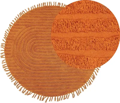 Obrázok produktu pre BELIANI Koberec oranžová bavlna ø 140 cm okrúhly tvar geometrický vzor jednofarebný so strapcami moderný boho štýl obývačka spálňa