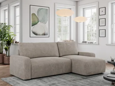 Produktbild von Struktur Stoff, Struktur Couch, Sofa mit Schlaffunktion und Bettkasten, Schlafsofa Struktur, Couchgarnitur Ecke Bettcouch, Struktur Stoff - ARGOS - Beige Struktur