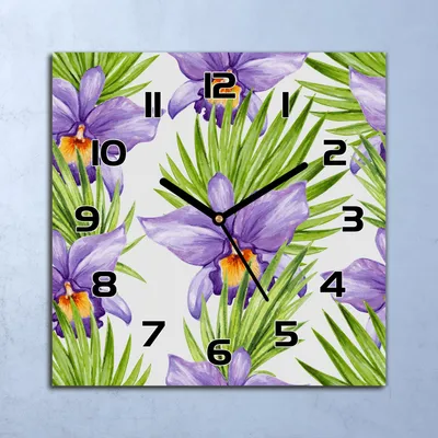 Produktbild von Wanduhr Echt-Glas-Küchenuhr Lila Orchideen Quarz Lautlos 30x30 Deko Bilder