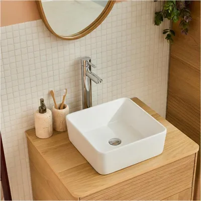 Immagine prodotto di Lavabo da appoggio quadrato in Vetroceramica bianca, 37cm