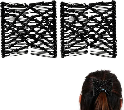 Produktbild von Dehnbarer Haarkamm mit Perlen, elastisches Doppelkammdesign mit Clips, Haarzubehör für Damen, 2 Stück