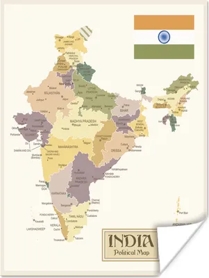 Produktbild von MuchoWow® Poster Illustration einer Karte von Indien und seinen Provinzen 120x160 cm - Wandbilder