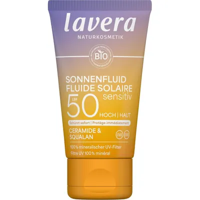 Produktbild von lavera Sonnenlotion Sensitiv LSF 50 - Sonnencreme für Gesicht und Dekollete - ohne chemische UV-Filter - für sensible Haut - vegan - Naturkosmetik