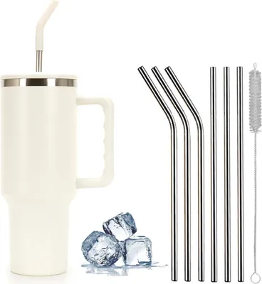 Immagine prodotto di Tazza da 1200 ml con manico e cannuccia, tazza da viaggio portatile in acciaio inossidabile 304 a doppia parete sottovuoto, tazza da caffè per gli spostamenti o l'ufficio, bianca, 40 oz