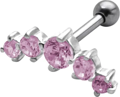 Produktbild von Helix Ohrpiercing 925 Sterling Silber mit Zirkoniasteinen in verschiedenen Farben Verschlusskugel - 4 mm Farbe - Pink