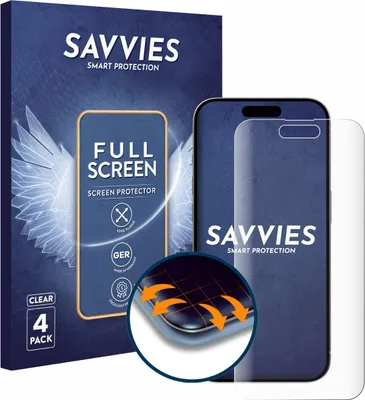 Produktbild von 4x Savvies Fullscreen Schutzfolie für Apple iPhone 15 / 15 Pro Displayschutz Folie Fullcover Klar Transparent