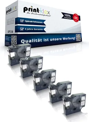 Produktbild von 5x Kompatible Schriftbänder für Dymo D1 43613 Labelmanager 260P 300 350 350D 350Series 360D S0720780 6mm Schwarz / Weiss Etikettierband - Color Line Serie
