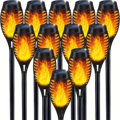 Productafbeelding van Set van 12 zonnepanelen met LED-vlammeneffect, geschikt voor tuin, terras en paden