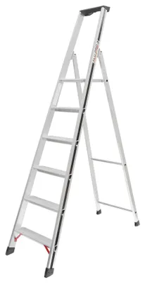 Produktbild von Hymer Alu Pro Stufenstehleiter, 6 Stufen, senkrechte Höhe 1,95 m, Reichhöhe 3,35 m, Gewicht 6,06 kg