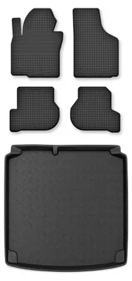 Productafbeelding van Rubberen automatten + kofferbakmat voor Volkswagen Jetta VI 2010-2018 – 5-delig, zwart, op maat – Wielganizator Semi-Universal