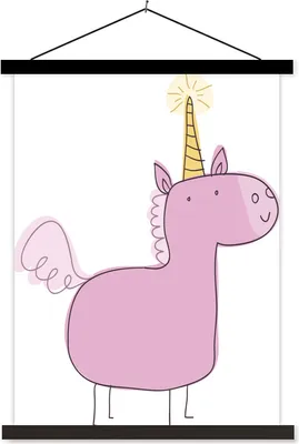 Produktbild von MuchoWow® Textilposter Eine Illustration eines rosa Einhorns - Mädchen - Kinder - Kinder 40x53 cm mit schwarzem Rahmen - Abbildung