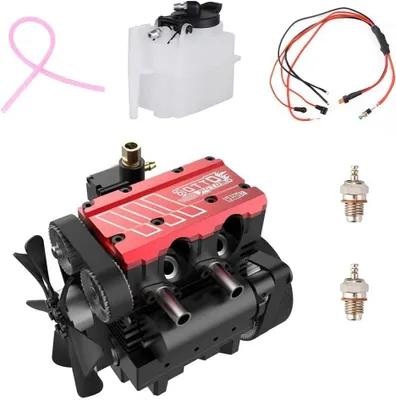 Productafbeelding van Motor Bouwset - Viertaktmodel - Hobby Assemblage - Dubbele Cilinder - 7 CC - Zilver