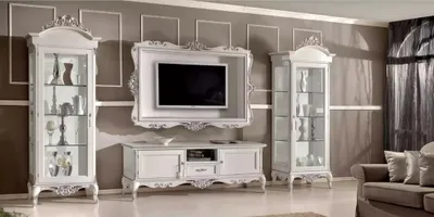 Produktbild von Wohnwand Lowboard 2x Vitrine TV-Rahmen Set 4tlg. Klassische Stil Weiß