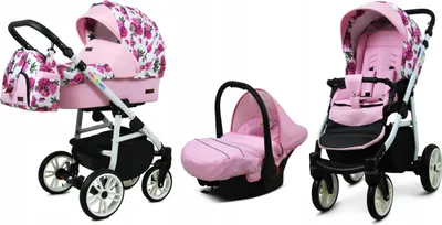 Produktbild von BabyLux® Color Lux | 3in1 Kinderwagen Bambimo | BouquetsPeonyOnWhite | Kombikinderwagen | Kinderwage